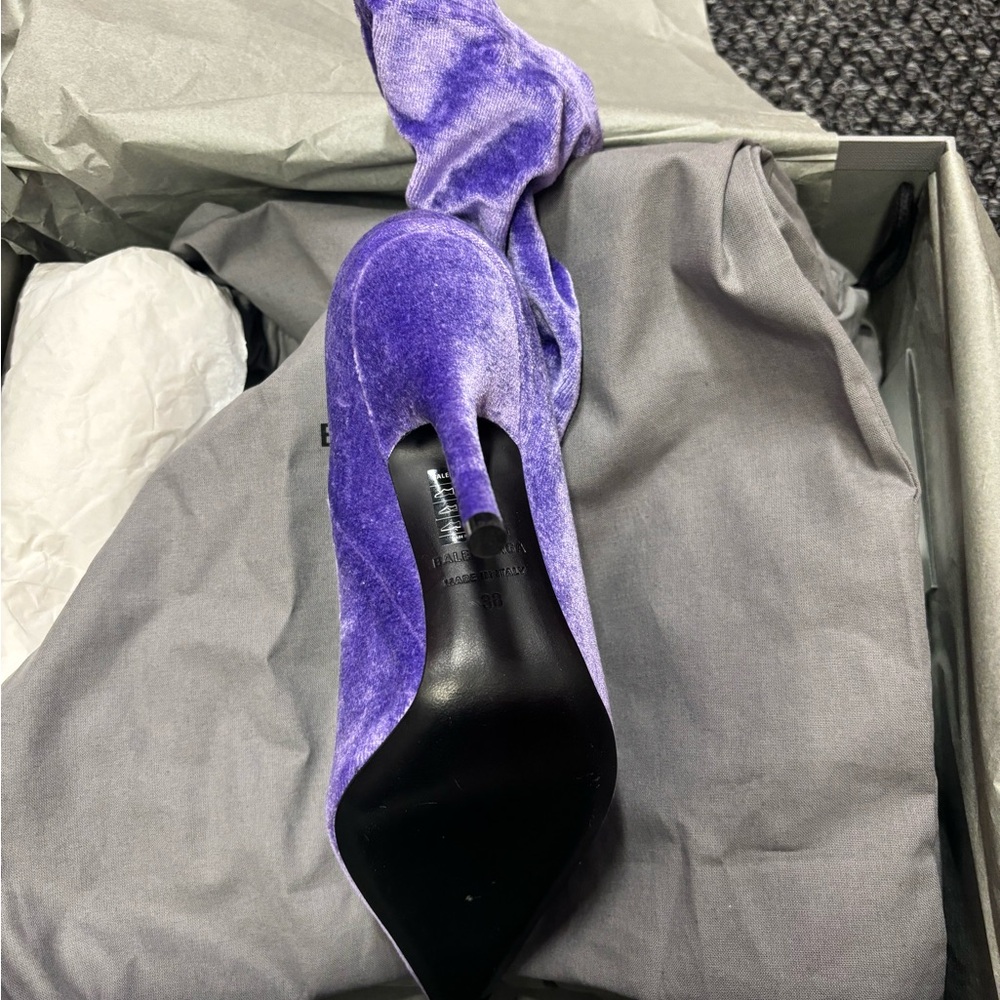 Balenciaga Women's Purple Velvet Sock Knife Boots - Picture 5 of 10